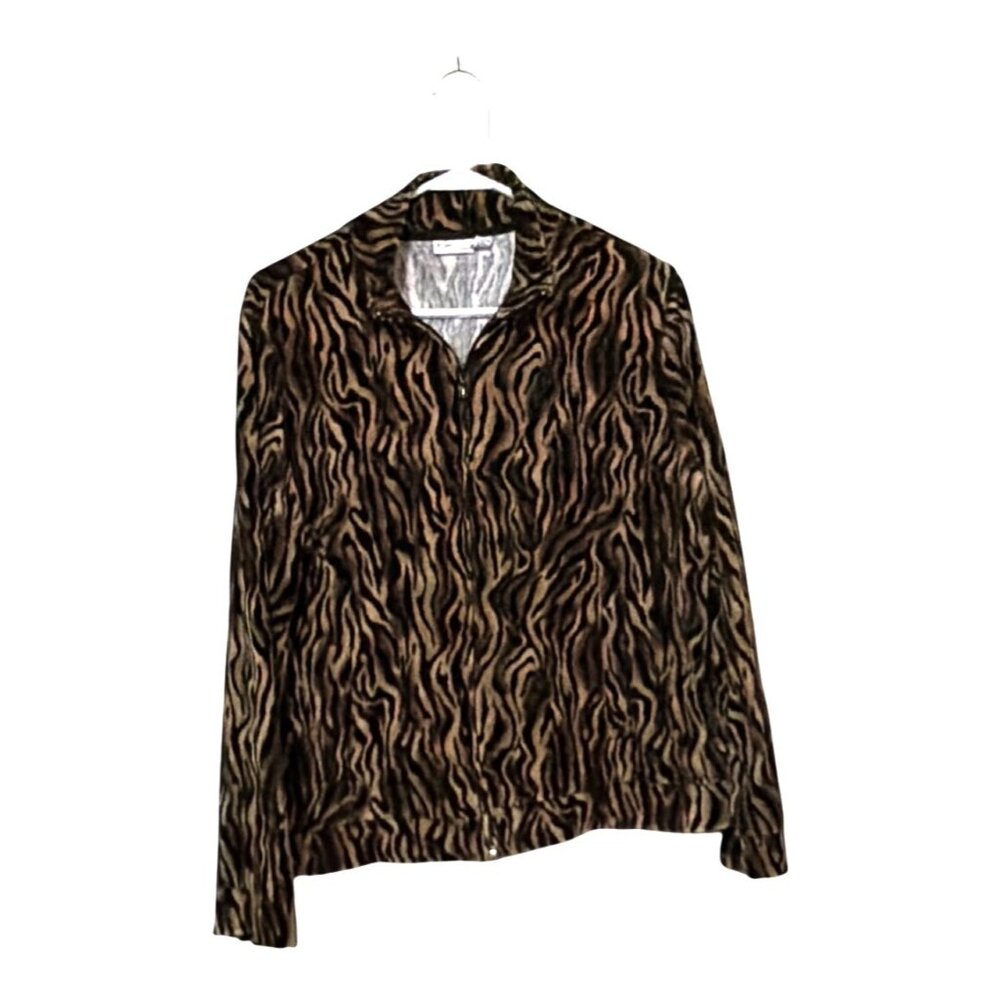 Kim Rogers Animal Print Zip Jacket Large 75% Cotton 25% Polyester velour‎